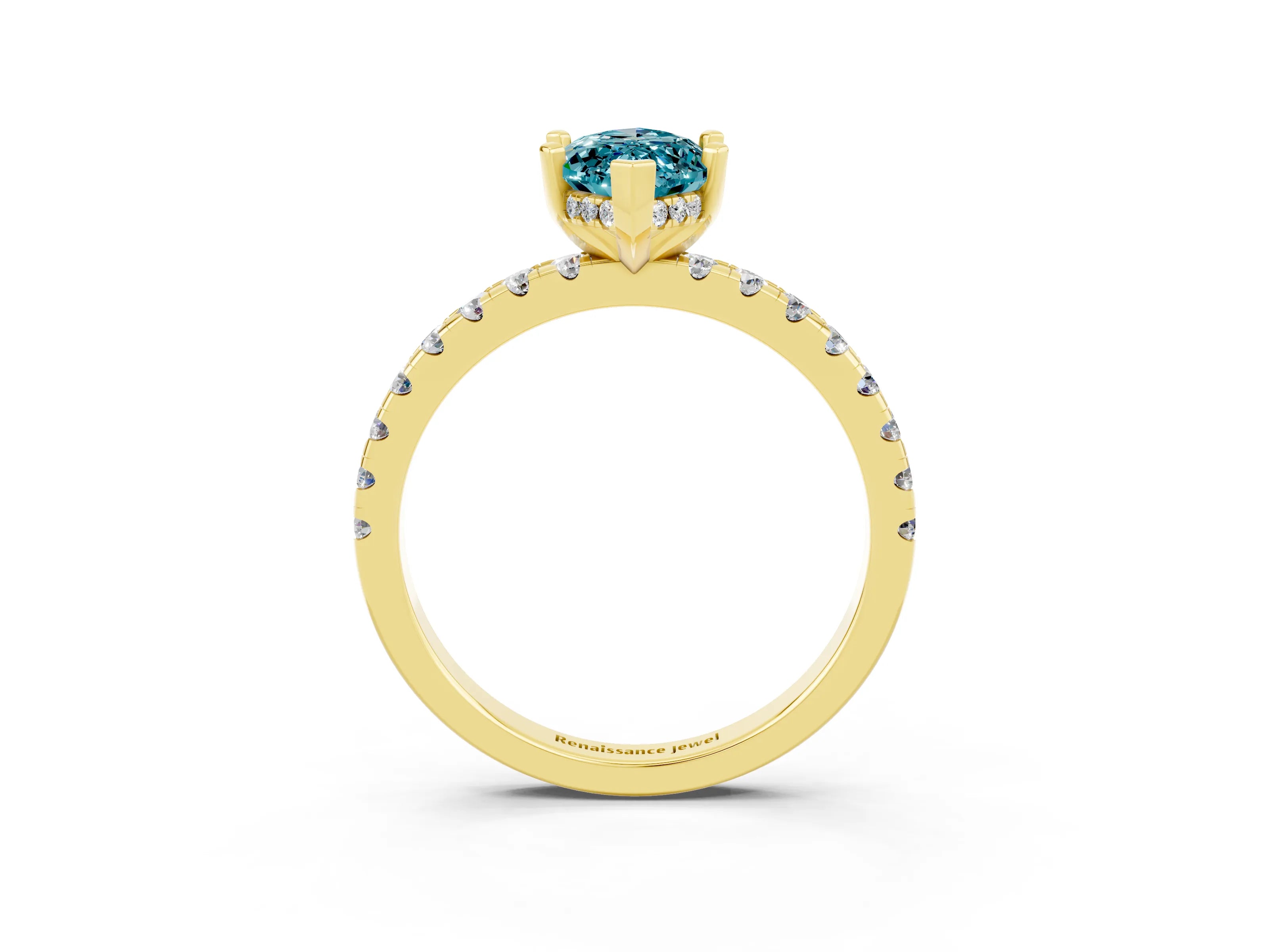 Yellow gold Marquise Cut Blue Topaz Solitaire Ring with Pavé Band and Four-Prong Setting_63