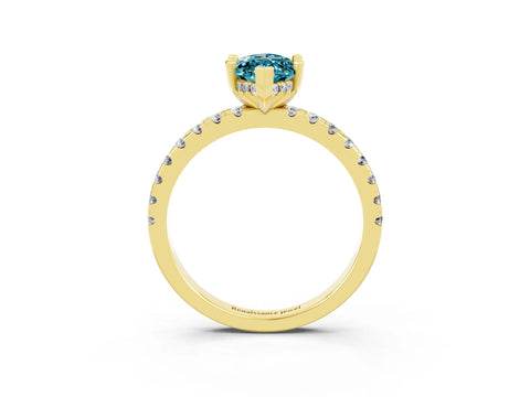 Yellow gold Marquise Cut Blue Topaz Solitaire Ring with Pavé Band and Four-Prong Setting_63