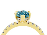 Yellow gold Marquise Cut Blue Topaz Solitaire Ring with Pavé Band and Four-Prong Setting_64