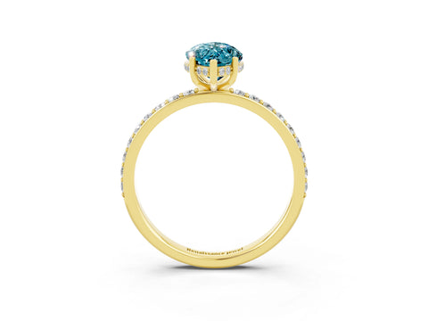 Yellow gold Marquise Cut Blue Topaz Solitaire Ring with Pavé Band and Hidden Halo_15