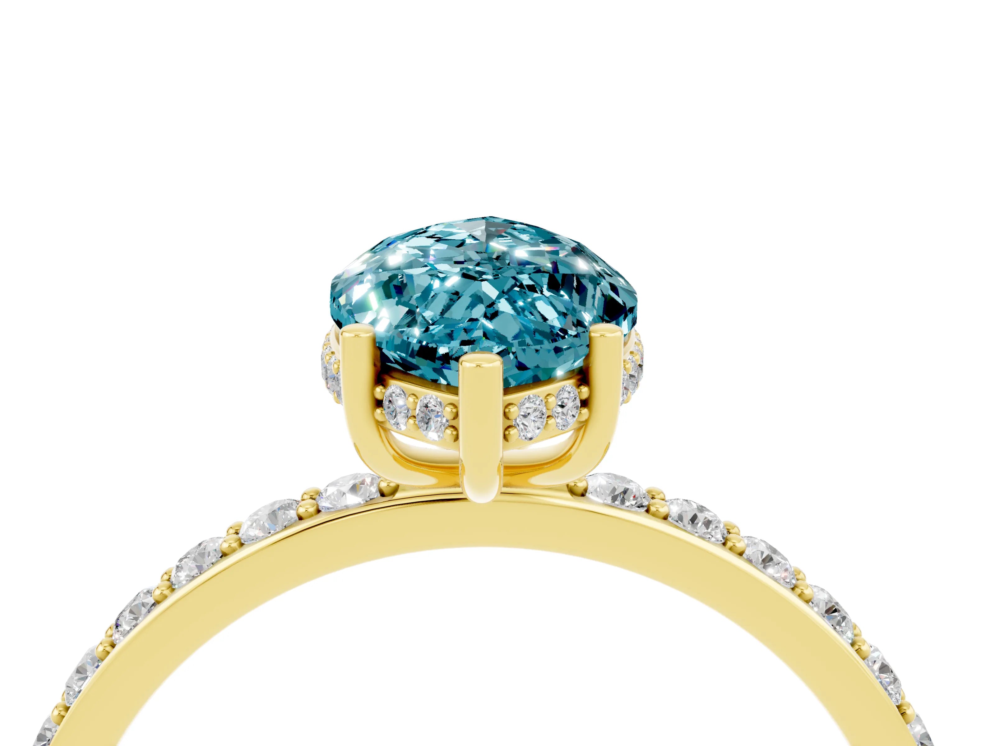 Yellow gold Marquise Cut Blue Topaz Solitaire Ring with Pavé Band and Hidden Halo_16