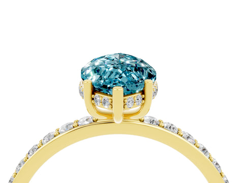 Yellow gold Marquise Cut Blue Topaz Solitaire Ring with Pavé Band and Hidden Halo_16