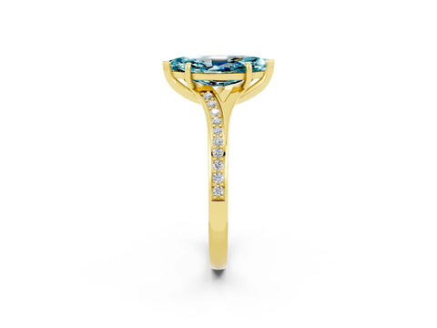 Yellow gold Marquise Cut Blue Topaz Solitaire Ring with Pavé Band and Prong Setting_14