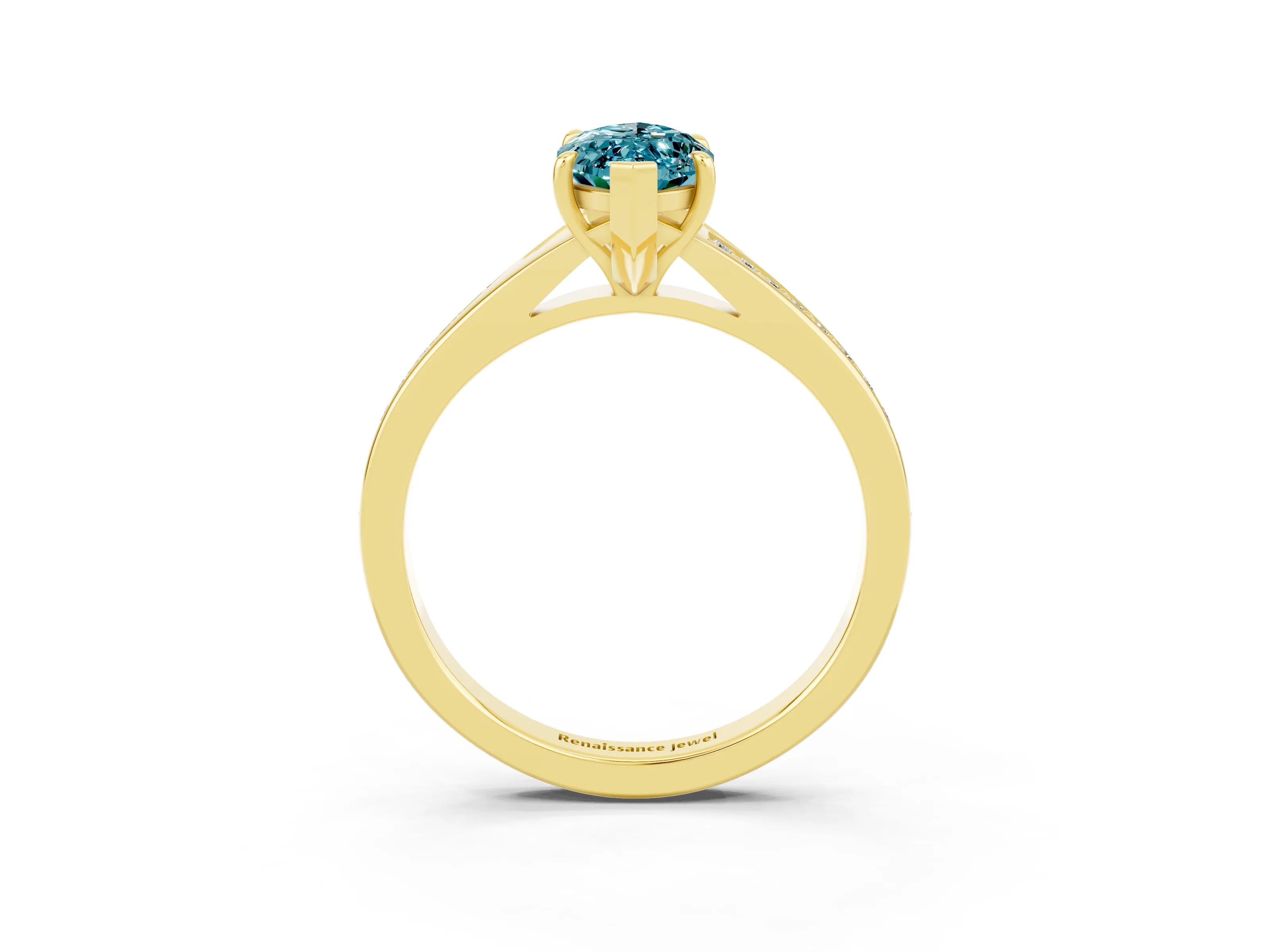 Yellow gold Marquise Cut Blue Topaz Solitaire Ring with Pavé Band and Prong Setting_15
