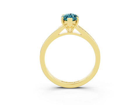 Yellow gold Marquise Cut Blue Topaz Solitaire Ring with Pavé Band and Prong Setting_15