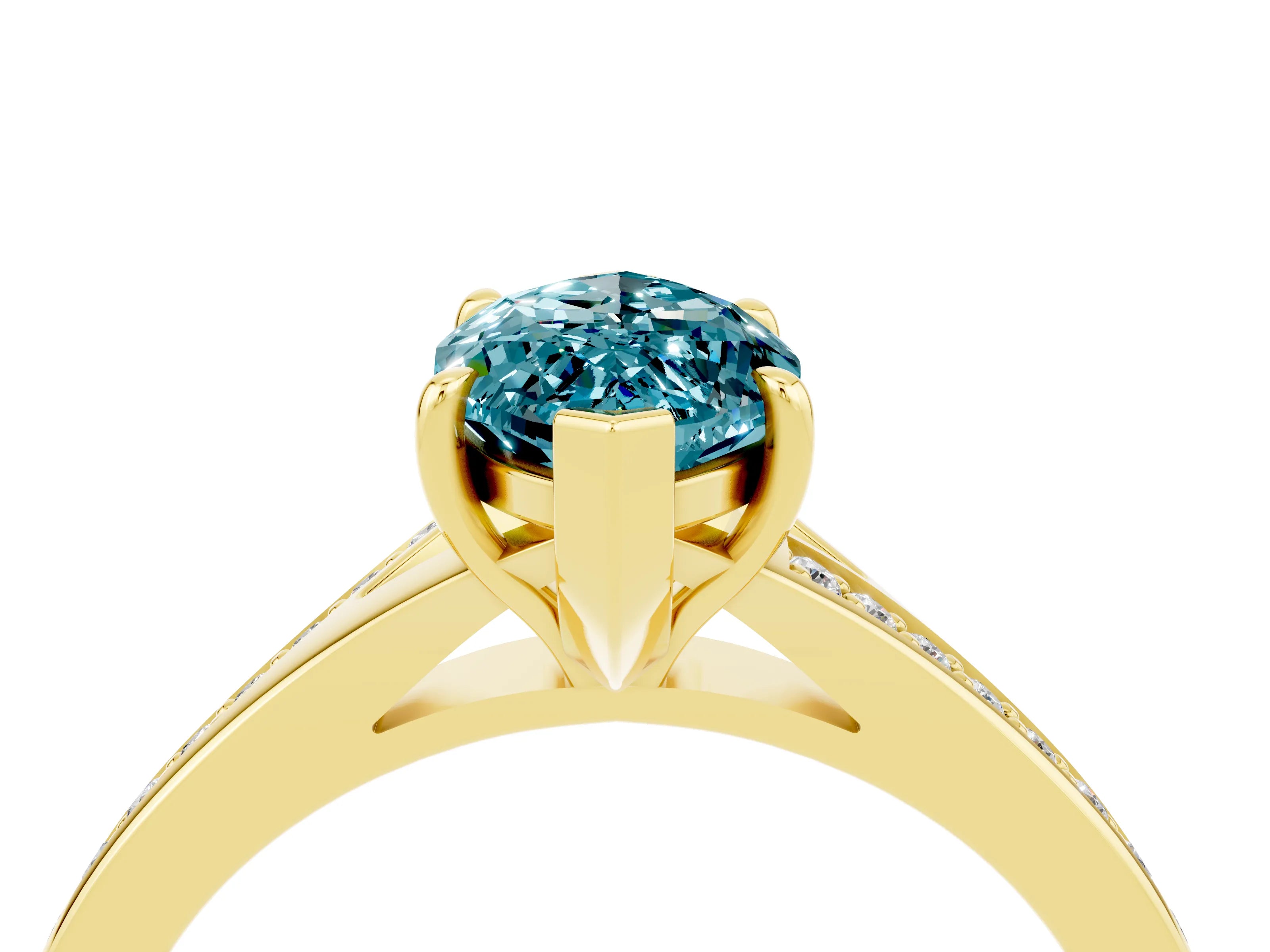 Yellow gold Marquise Cut Blue Topaz Solitaire Ring with Pavé Band and Prong Setting_16