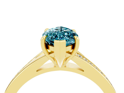 Yellow gold Marquise Cut Blue Topaz Solitaire Ring with Pavé Band and Prong Setting_16