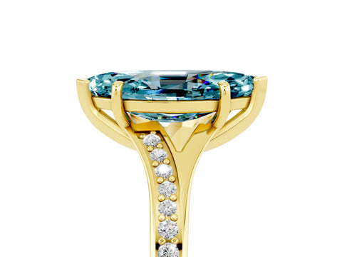 Yellow gold Marquise Cut Blue Topaz Solitaire Ring with Pavé Band and Prong Setting_17