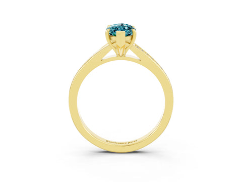 Yellow gold Marquise Cut Blue Topaz Solitaire Ring with Pavé Band and Prong Setting_3