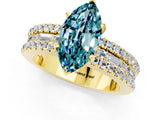 Yellow gold Marquise Cut Blue Topaz Solitaire Ring with Pavé and Channel Set Band_1