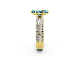 Yellow gold Marquise Cut Blue Topaz Solitaire Ring with Pavé and Channel Set Band_2