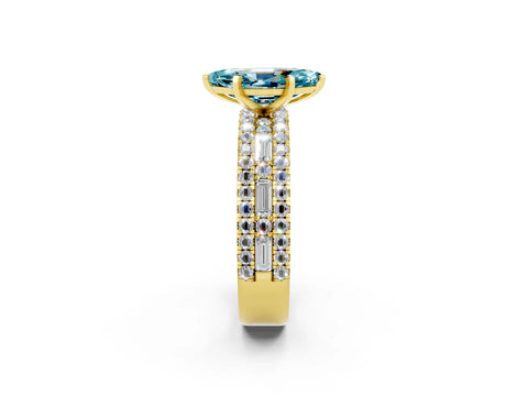 Yellow gold Marquise Cut Blue Topaz Solitaire Ring with Pavé and Channel Set Band_2