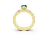 Yellow gold Marquise Cut Blue Topaz Solitaire Ring with Pavé and Channel Set Band_3