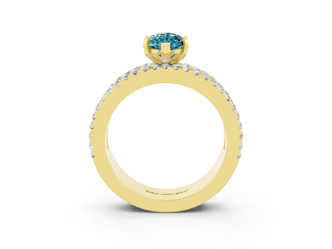 Yellow gold Marquise Cut Blue Topaz Solitaire Ring with Pavé and Channel Set Band_3