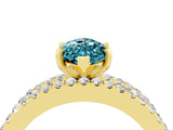 Yellow gold Marquise Cut Blue Topaz Solitaire Ring with Pavé and Channel Set Band_4