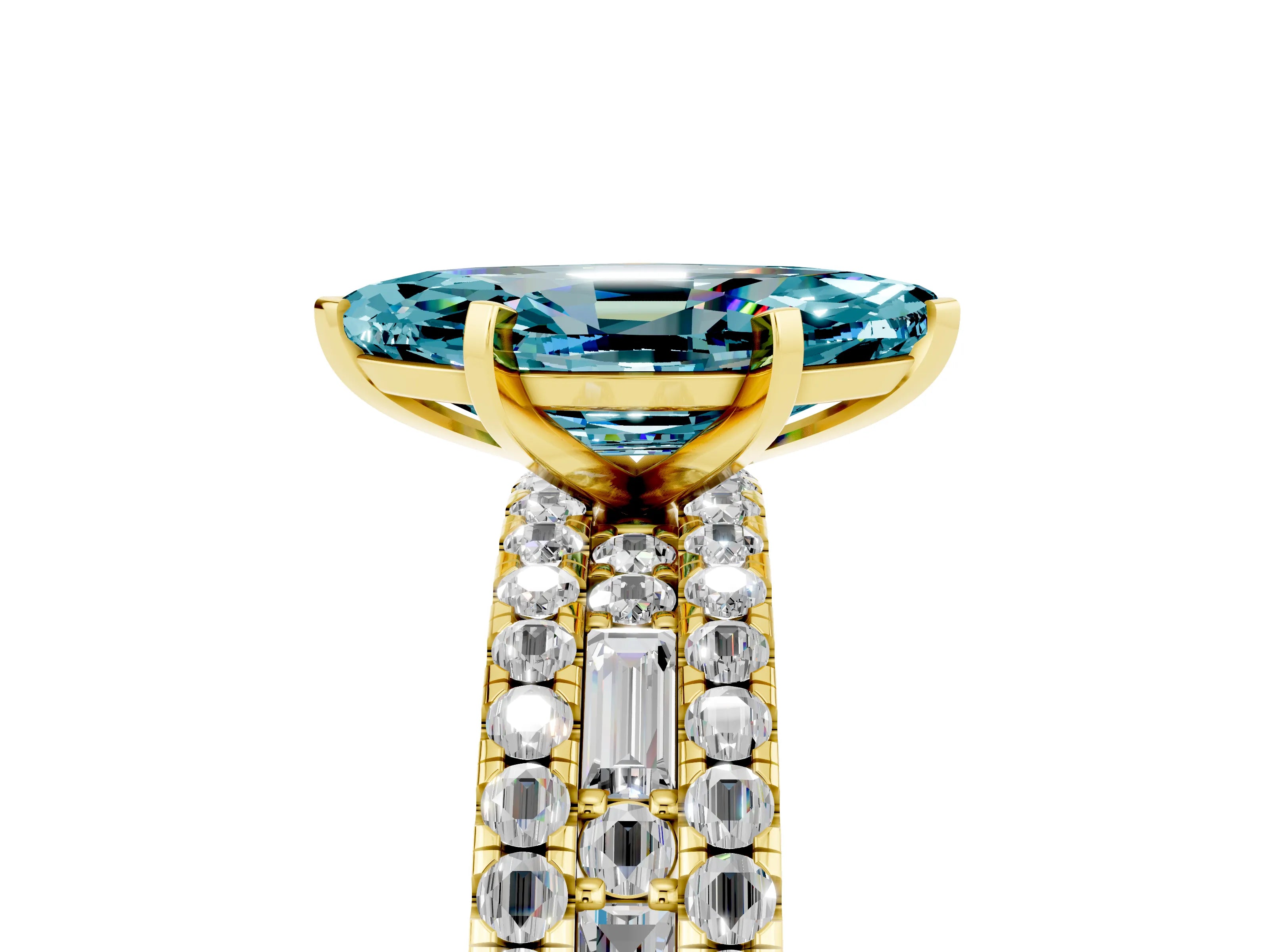 Yellow gold Marquise Cut Blue Topaz Solitaire Ring with Pavé and Channel Set Band_5