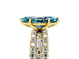 Yellow gold Marquise Cut Blue Topaz Solitaire Ring with Pavé and Channel Set Band_5