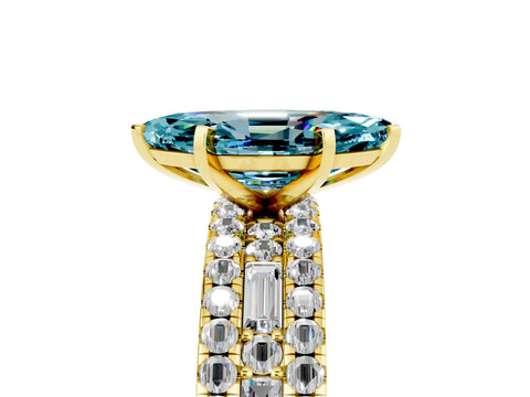 Yellow gold Marquise Cut Blue Topaz Solitaire Ring with Pavé and Channel Set Band_5