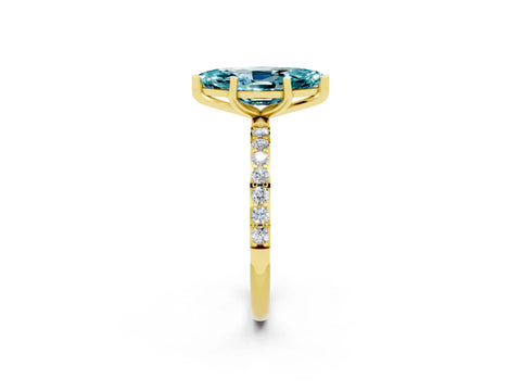 Yellow gold Marquise Cut Blue Topaz Solitaire Ring with Pave Band and Four Prong Setting_14
