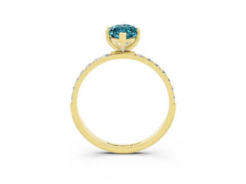 Yellow gold Marquise Cut Blue Topaz Solitaire Ring with Pave Band and Four Prong Setting_15
