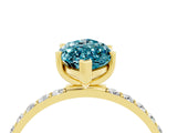 Yellow gold Marquise Cut Blue Topaz Solitaire Ring with Pave Band and Four Prong Setting_16