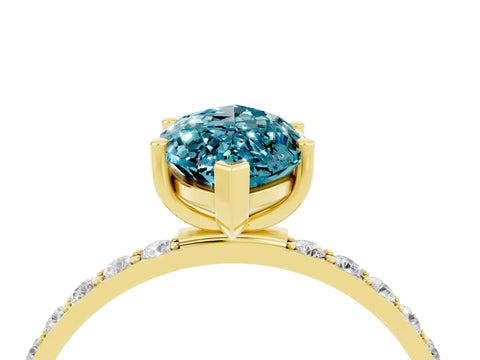 Yellow gold Marquise Cut Blue Topaz Solitaire Ring with Pave Band and Four Prong Setting_16