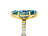 Yellow gold Marquise Cut Blue Topaz Solitaire Ring with Pave Band and Four Prong Setting_17