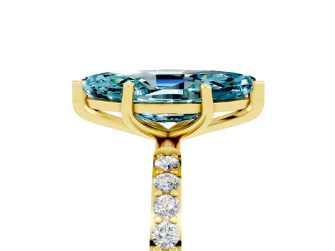 Yellow gold Marquise Cut Blue Topaz Solitaire Ring with Pave Band and Four Prong Setting_17