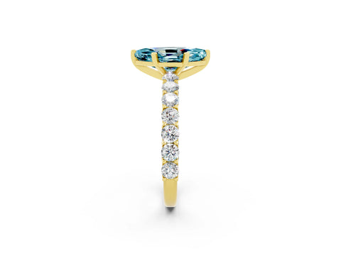Yellow gold Marquise Cut Blue Topaz Solitaire Ring with Shared Prong Pavé Band and Four-Prong Setting_2