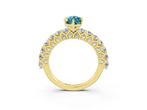 Yellow gold Marquise Cut Blue Topaz Solitaire Ring with Shared Prong Pavé Band and Four-Prong Setting_3