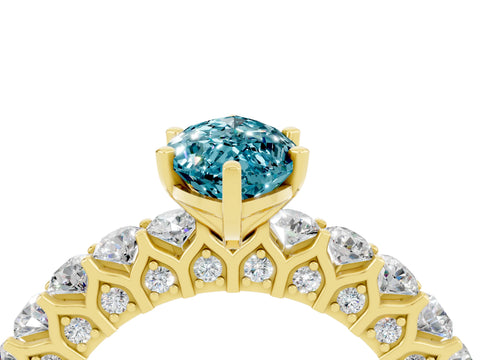 Yellow gold Marquise Cut Blue Topaz Solitaire Ring with Shared Prong Pavé Band and Four-Prong Setting_4