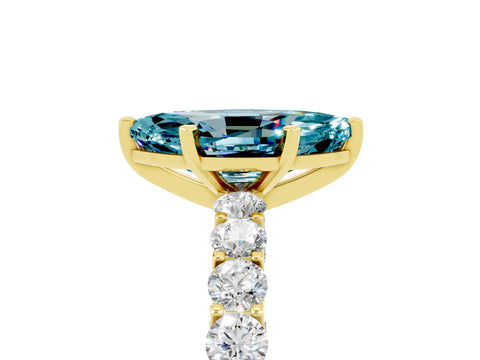Yellow gold Marquise Cut Blue Topaz Solitaire Ring with Shared Prong Pavé Band and Four-Prong Setting_5