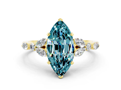 Yellow gold Marquise Cut Blue Topaz Solitaire Ring with Side Stones and Four-Prong Setting_12