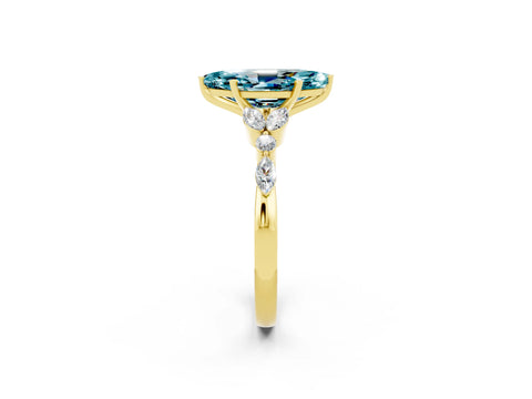 Yellow gold Marquise Cut Blue Topaz Solitaire Ring with Side Stones and Four-Prong Setting_14