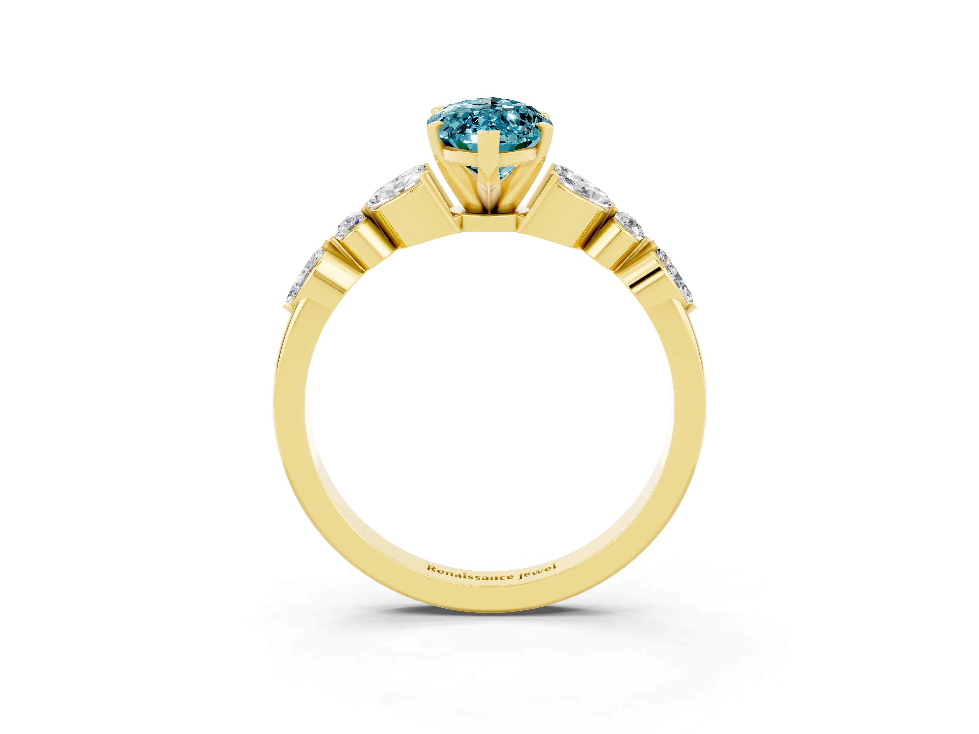 Yellow gold Marquise Cut Blue Topaz Solitaire Ring with Side Stones and Four-Prong Setting_15
