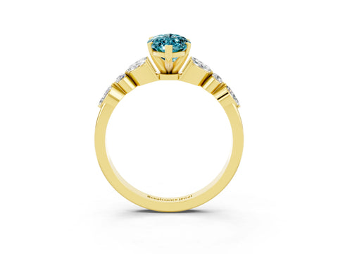 Yellow gold Marquise Cut Blue Topaz Solitaire Ring with Side Stones and Four-Prong Setting_15