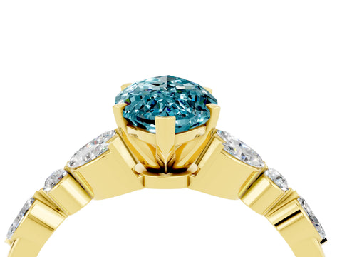 Yellow gold Marquise Cut Blue Topaz Solitaire Ring with Side Stones and Four-Prong Setting_16
