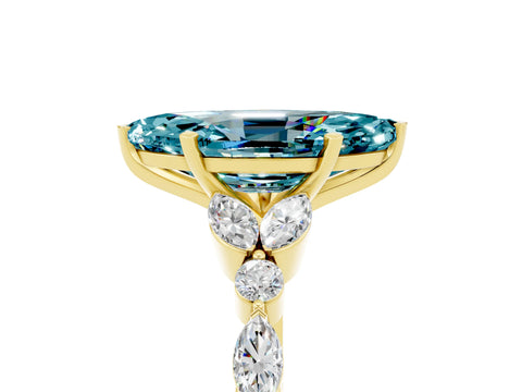 Yellow gold Marquise Cut Blue Topaz Solitaire Ring with Side Stones and Four-Prong Setting_17