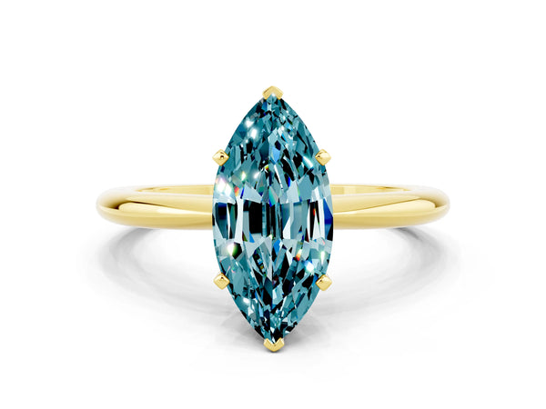 Yellow gold Marquise Cut Blue Topaz Solitaire Ring with Six-Prong Setting and Classic Band