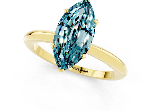 Yellow gold Marquise Cut Blue Topaz Solitaire Ring with Six-Prong Setting and Classic Band_1