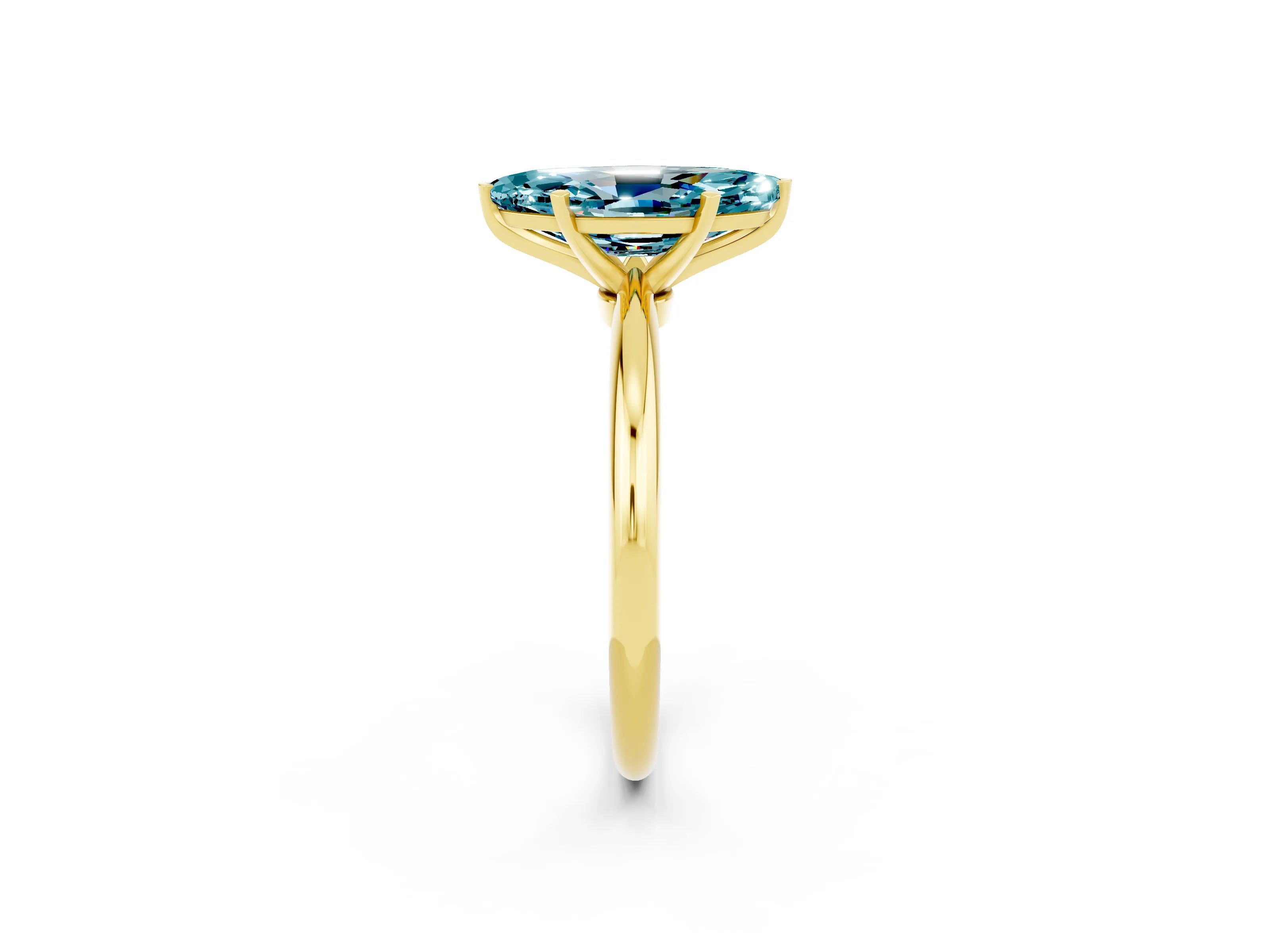 Yellow gold Marquise Cut Blue Topaz Solitaire Ring with Six-Prong Setting and Classic Band_2