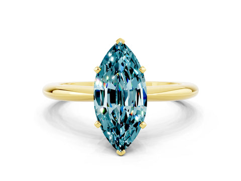 Yellow gold Marquise Cut Blue Topaz Solitaire Ring with Six-Prong Setting and Classic Band