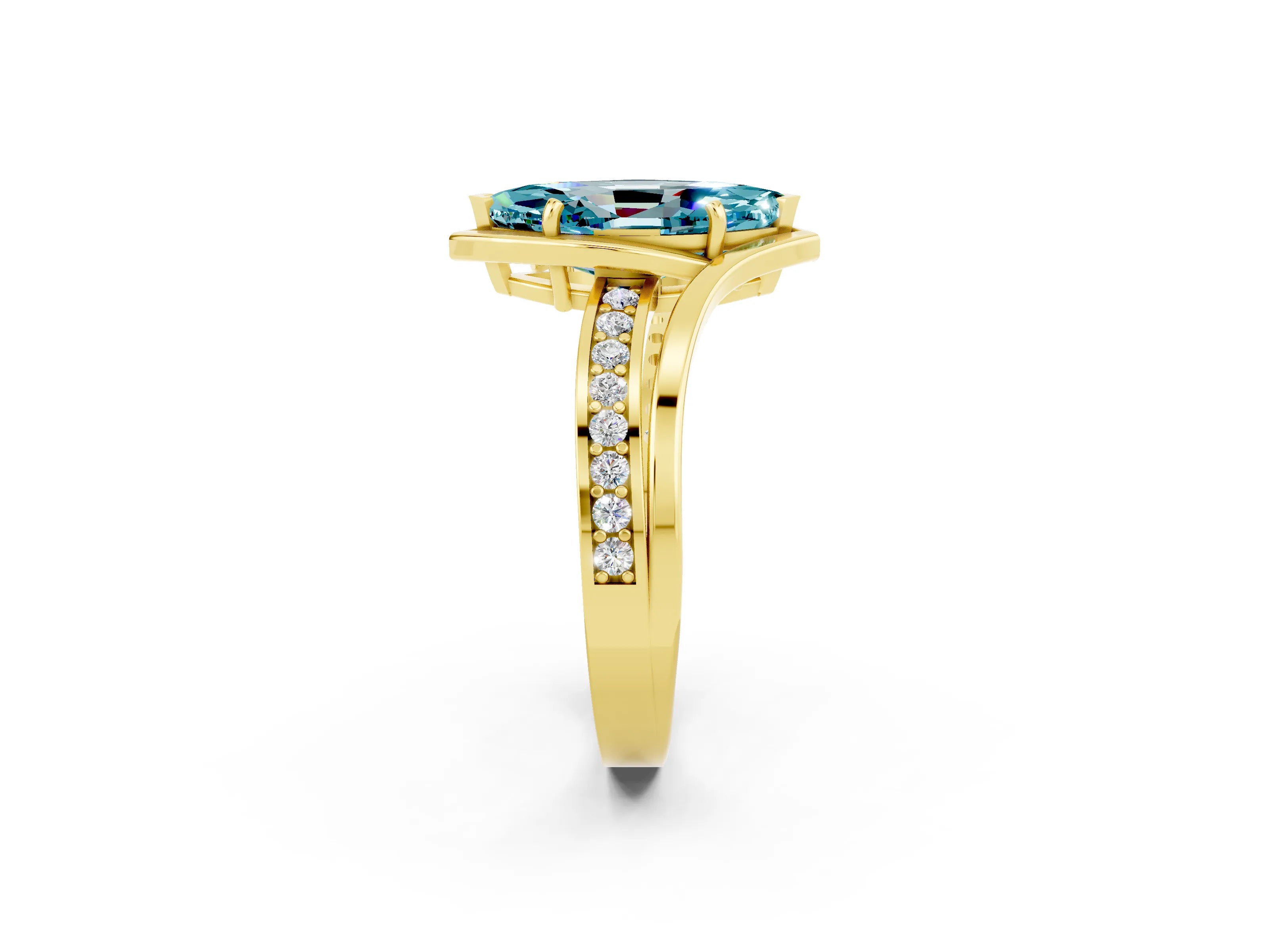 Yellow gold Marquise Cut Blue Topaz Solitaire Ring with Split Shank and Prong Setting_2
