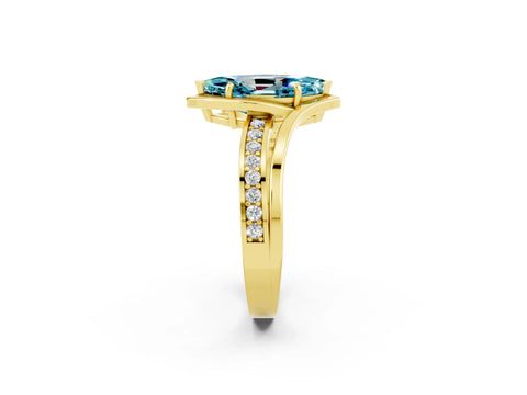 Yellow gold Marquise Cut Blue Topaz Solitaire Ring with Split Shank and Prong Setting_2