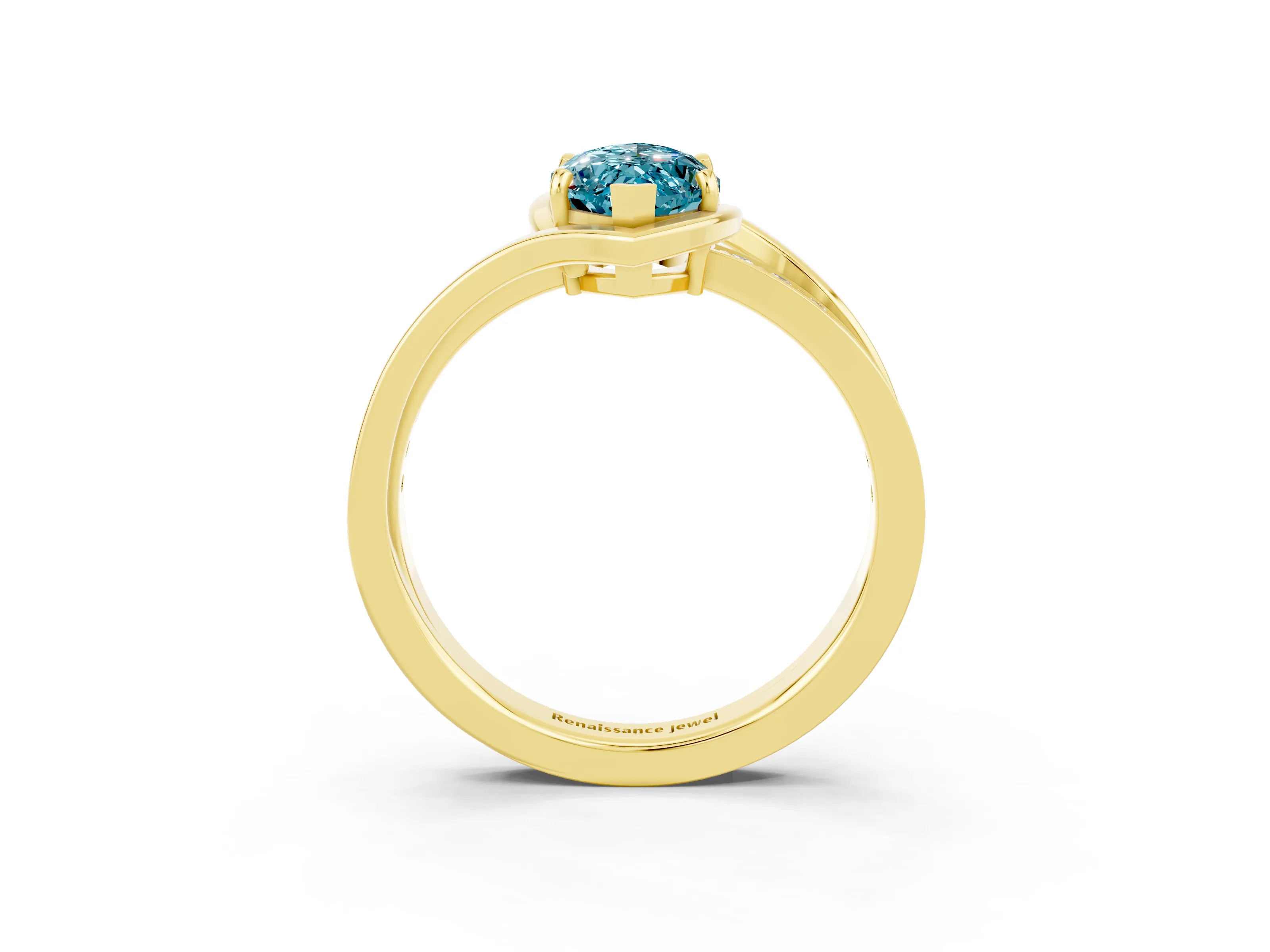 Yellow gold Marquise Cut Blue Topaz Solitaire Ring with Split Shank and Prong Setting_3