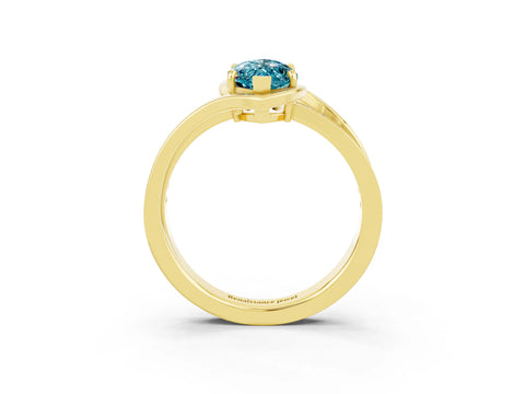 Yellow gold Marquise Cut Blue Topaz Solitaire Ring with Split Shank and Prong Setting_3