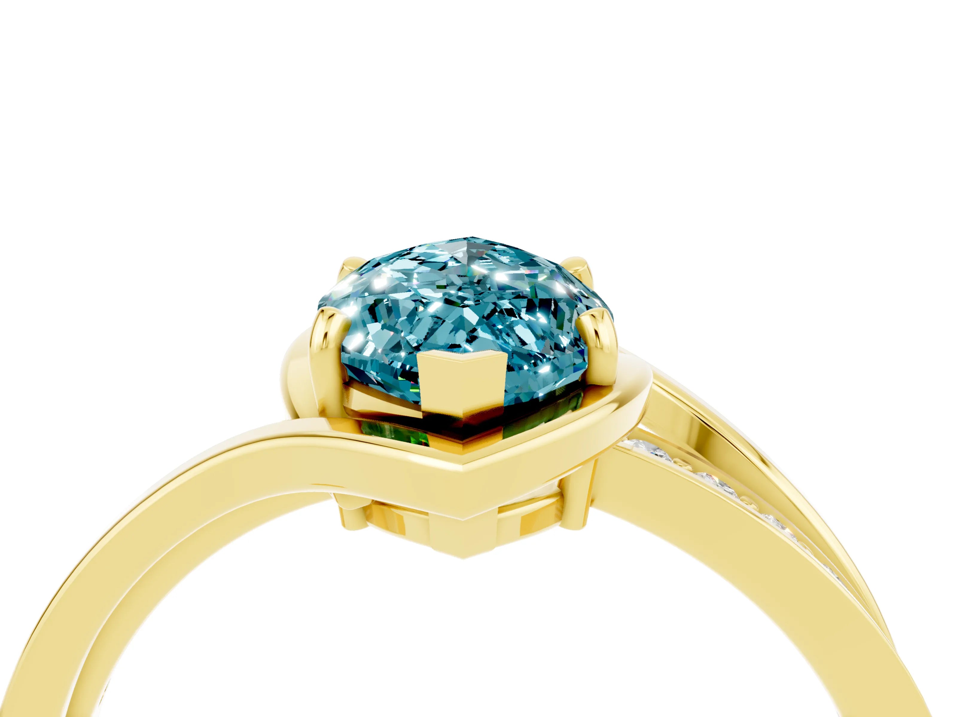 Yellow gold Marquise Cut Blue Topaz Solitaire Ring with Split Shank and Prong Setting_4