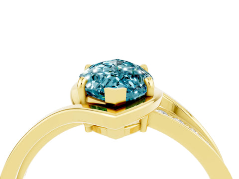 Yellow gold Marquise Cut Blue Topaz Solitaire Ring with Split Shank and Prong Setting_4