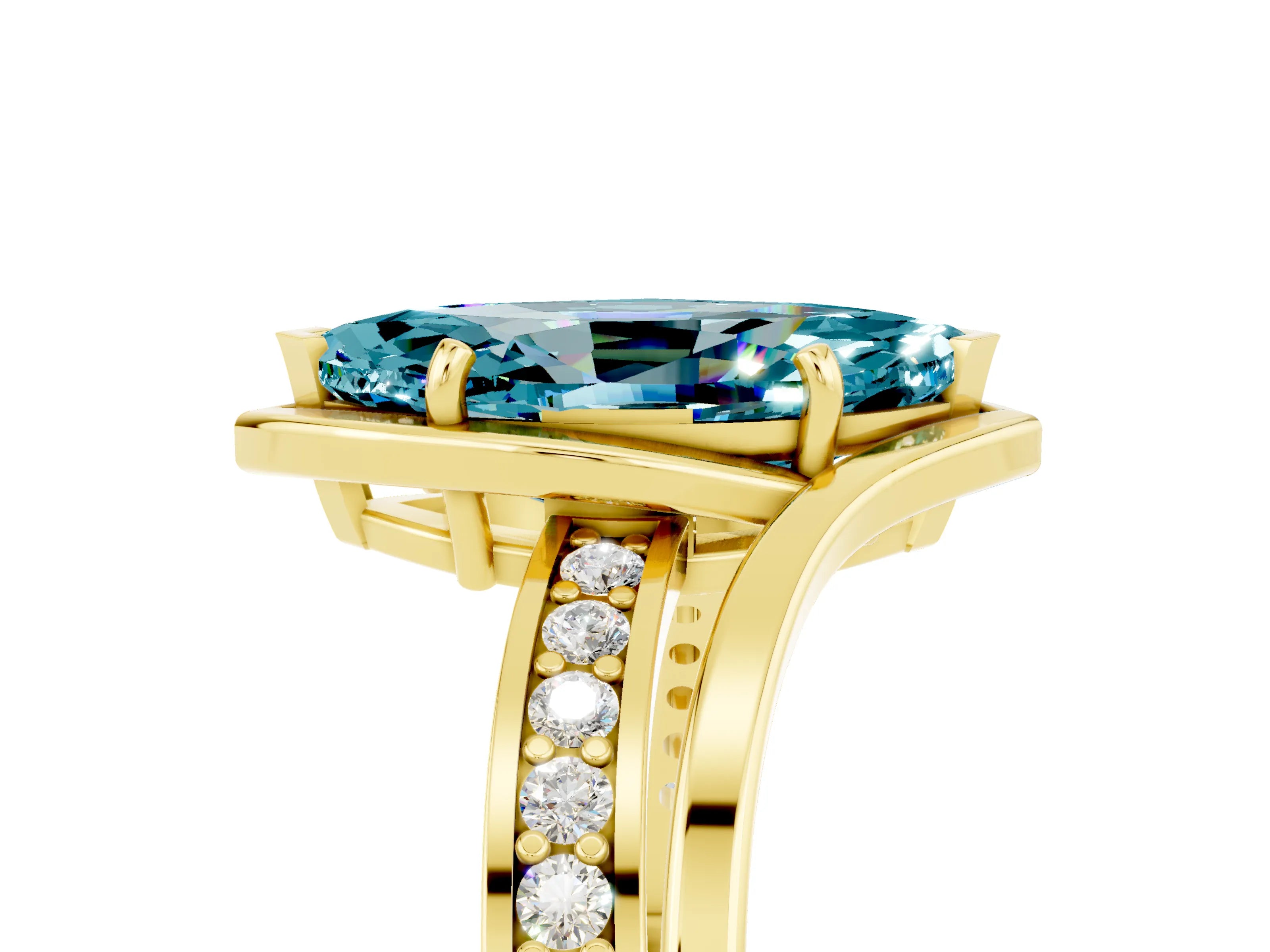 Yellow gold Marquise Cut Blue Topaz Solitaire Ring with Split Shank and Prong Setting_5