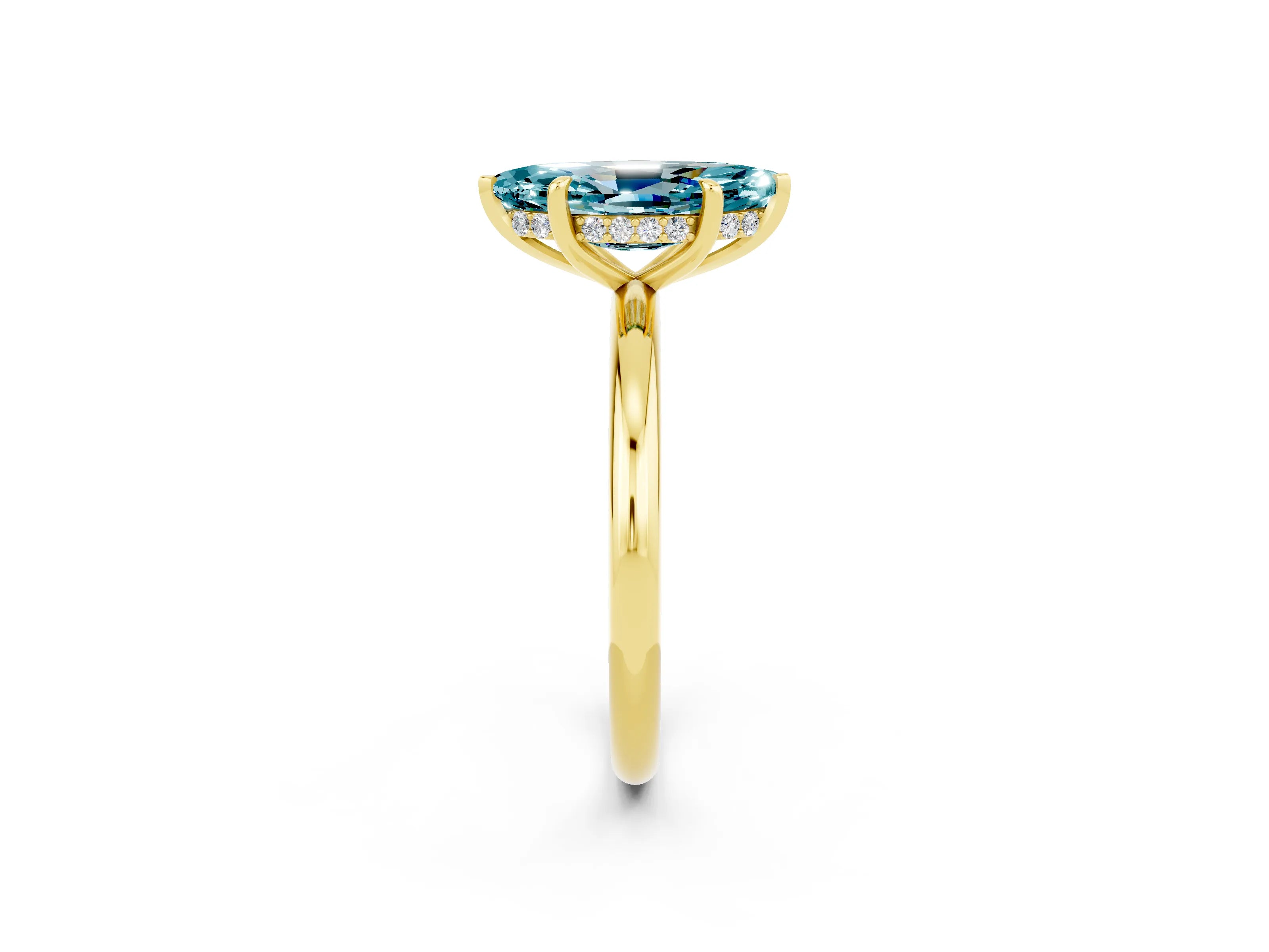 Yellow gold Marquise Cut Blue Topaz Solitaire Ring with Thin Band and Four-Prong Setting_2